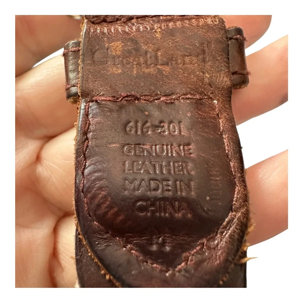 Great Land Mens M (34) Brown Leather Woven Belt Antiqued Brass Buckle